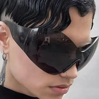 Punk Hip-Hop Boy Steampunk Güneş Gözlüğü Y2K Gelecek Teknoloji Anlamda Kadın Erkek Tek Parça Gözlük güneş gözlüğü Shades Gözlük