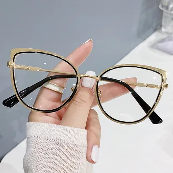 2023 Anti-mavi ışık kadın kedi göz gözlük çerçeve marka tasarımcısı büyük boy optik gözlük çerçeveleri şeffaf mavi ışık gözlük