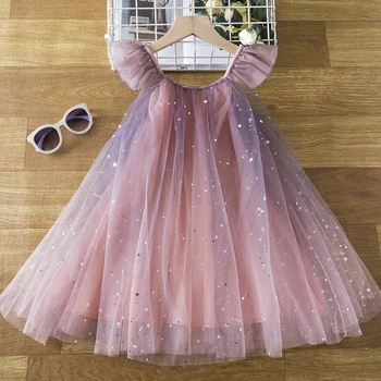 Lüks Kız Prenses Elbise Çocuklar Yaz Pullu Kolsuz Elbise Küçük Kız Akşam Parti Kostüm Bebek gündelik giyim 3 6 8 yıl