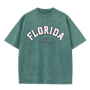 Florida 1776 Amerika Mektup Yüksek Kaliteli baskı t-shirt Erkekler Moda Vintage Pamuk Tee Elbise Rahat Yaz Hip Hop T-Shirt