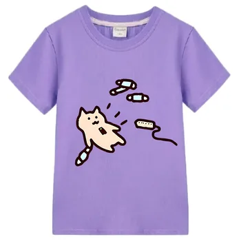Her Gün Bir Kedi japon animesi T-shirt Manga Tshirt Erkek / kız %100 % Pamuk Moda Harajuku Rahat Grafik Komik Tee-shirt
