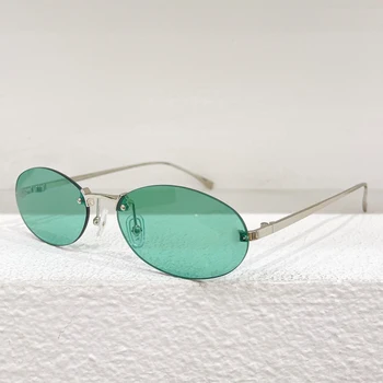 Her iki tarafta gerçek F Çerçevesiz FF Güneş Gözlüğü Kadın Oval Saf Titanyum Orijinal Kalite Gözlük Optik Uv400 FE Şık Gözlük