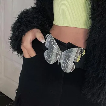 3D Kelebek Kemerler Kadın Y2k Kemer Parlak Gümüş Metal Geniş deri kemerler Kadın Kot Elbise Kemer Kemer Kadınlar için Bel Kemerleri