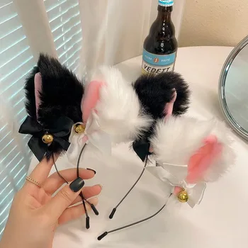 Peluş Kedi Kulaklar Küçük Çan Bandı Cadılar Bayramı Anime Parti Saç Çember Kadınlar İçin Moda Dantel Yay Prop Atmosfer saç aksesuarları