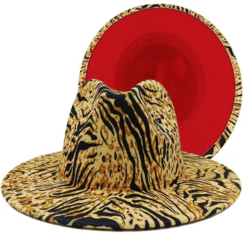 Altın Leopar Baskı Fedora Şapka erkek ve kadın Caz Şapka Leopar Baskı Desen Yeni Kravat Boyalı Fedora Şapka Sonbahar Klasik Şapka