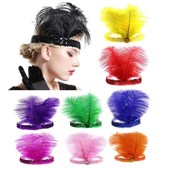 Sequins Tüy Kristal Kafa Bandı Hint Tüy Headdress Tatil Parti Hint Hairband Moda Kadın saç aksesuarları
