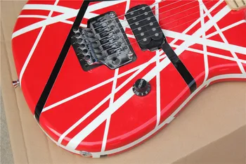 çin gitar fabrika özel new5150 Çizgili Serisi Kırmızı / Siyah / Beyaz Akçaağaç klavye Floyd tremolo Elektro gitar 531