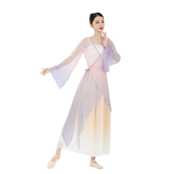 Klasik Dans Elbise kadın Degrade Şifon Giyim Egzersiz Giyim Çin Klasik Dans Performansı Giyim