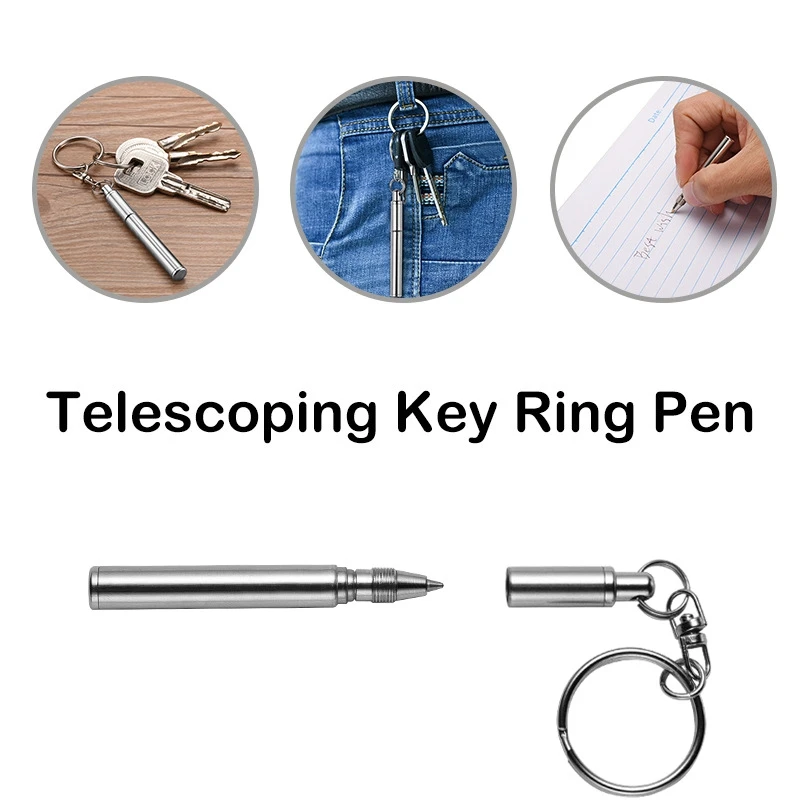 20 adet Taşınabilir Teleskopik Kalem Metal Anahtarlık Paslanmaz Çelik Anahtarlık Tükenmez kalem Açık
