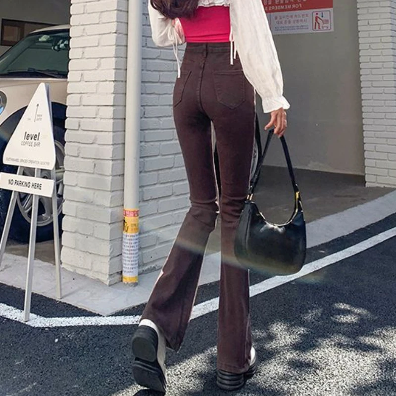 Denim Flare Kot Kadın Katı Yüksek Bel Basit Vintage Tüm Maç Streetwear Yeni Bahar Harajuku Popüler Kore Tarzı Şık OOTD