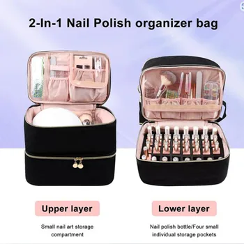 Oje saklama çantası Oje Organizatör Oje saklama Çantası Taşınabilir Kozmetik Çanta Organizatör Çift Katmanlı Tasarım