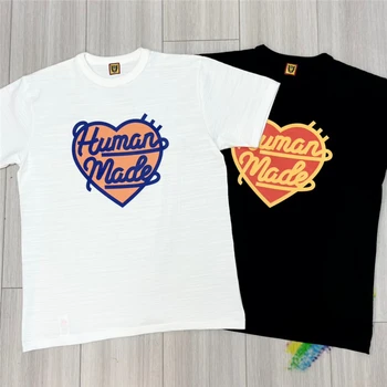 Kalp İnsan Yapımı T-shirt Erkek Kadın 1: 1 Yüksek Kaliteli Renkli Baskı İnsan Yapımı Tee Tops Gevşek Fit Kısa Kollu
