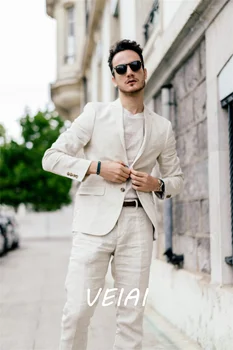 2022 Yeni Moda Eğlence İş Düğün Erkek Takım Elbise Hattı İki Düğme Yaz Bahar Erkek Takım Elbise 2 Adet (Ceket + Pantolon) traje hombre