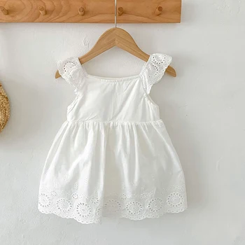 2023 Yeni Yaz Beyaz rahat elbise Romper Bebek Kız Elbise Giysileri Yenidoğan Parti Elbise 0-2Y