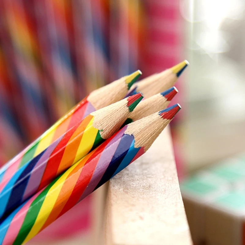 Ahşap Gökkuşağı Renkli Kalemler Setleri, Yetişkinler ve Çocuklar için Çok Renkli Kalemler Sanat Çizim, Çoklu Renkler Gökkuşağı Kalemler F19E