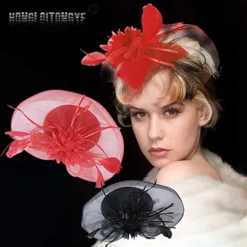 2023 Yeni Vintage Vual Tüy Fascinators Kadınlar için Ascinator Şapkalar Düğün ve Kilise Lüks Kafa Bandı Resmi Şapka Kapaklar Parti