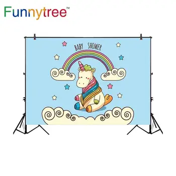 Funnytree zemin fotoğraf stüdyosu unicorn karikatür bebek duş gökkuşağı çocuklar profesyonel arka plan fotoğraf standında baskılı
