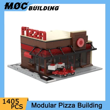 MOC Şehir Sokak Görünümü Modeli Modüler Fast Food Pizza Mağazası Yapı Taşları Restoran Dükkanı DIY Yaratıcı Montaj Tuğla Çocuk Oyuncakları