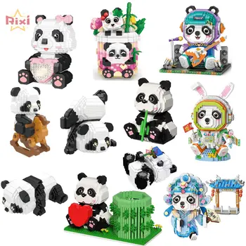 Yaratıcı Panda Mikro Yapı Taşları Hayvan Bambu MOC Panda kalemlik DIY Modeli Mini Elmas Tuğla çocuk için oyuncak doğum günü hediyesi