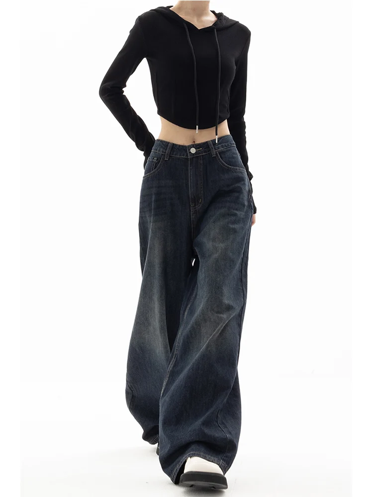 Streetwear Vintage Yüksek Bel Gevşek Düz Kot Pantolon Kore Moda kadın Geniş Bacak Baggy Y2K Kot Pantolon Kadın Giysileri