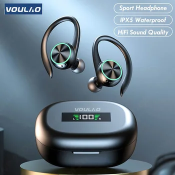 VOULAO Bluetooth 5.0 Kulaklık kablosuz kulaklıklar HiFi Stereo Kulak Kancası Gürültü Azaltma Spor Su Geçirmez mikrofonlu kulaklık Kulaklık