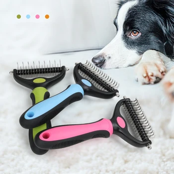 Pet Saç Temizleme Fırçası Bakım Köpek Kazıyıcı Kesici Kendi Kendini temizleyen Köpekler Tarak Çift Taraflı Hayvan Banyo Temizleme Bakım Aracı Ürün L